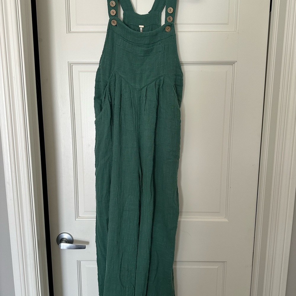 Free People Green Buttoned Sun Drenched Overalls Size XS